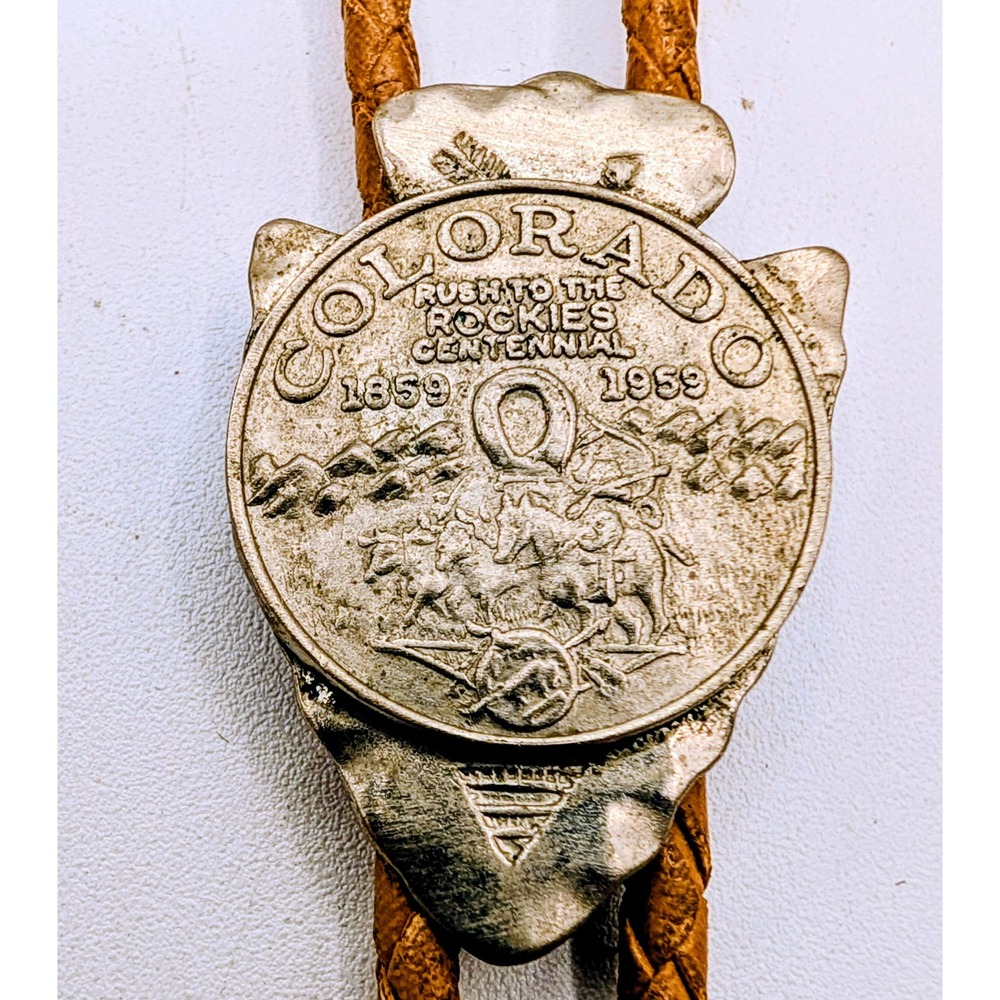 Vintage 1959 Colorado Rush to the Rockies Centennial Bolo Tie Arrowhead